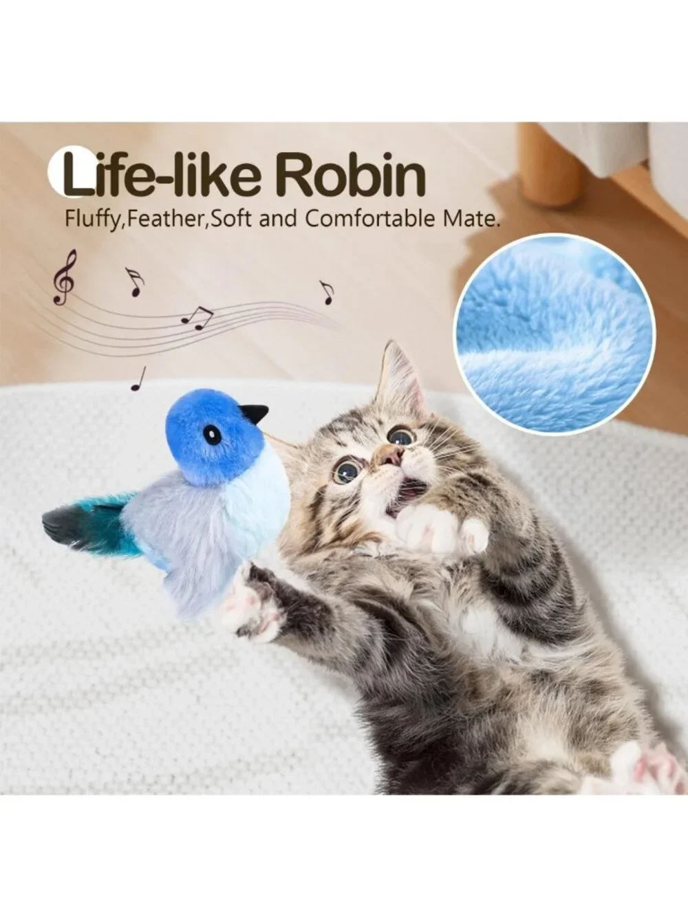 Interactive Flapping Bird Cat Toy with Rod, Elastic String & Catnip